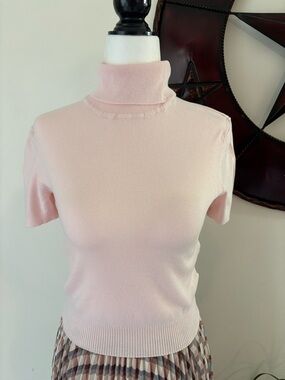 H&M Balletcore Croquettes Feminine Knit Light Pink Short-Sleeve Turtleneck Top S